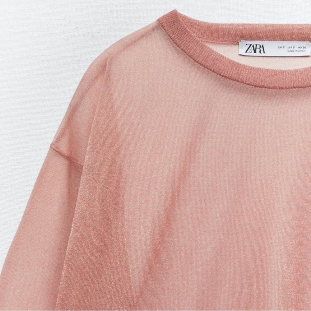ZARA Sheer Sparkly Pink Long Sleeve Oversized Light Weight Blouse Top Medium - Picture 4 of 6